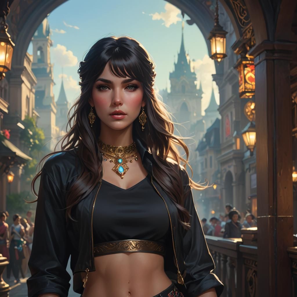 Brunette Portrait with Choker in Art Nouveau Style