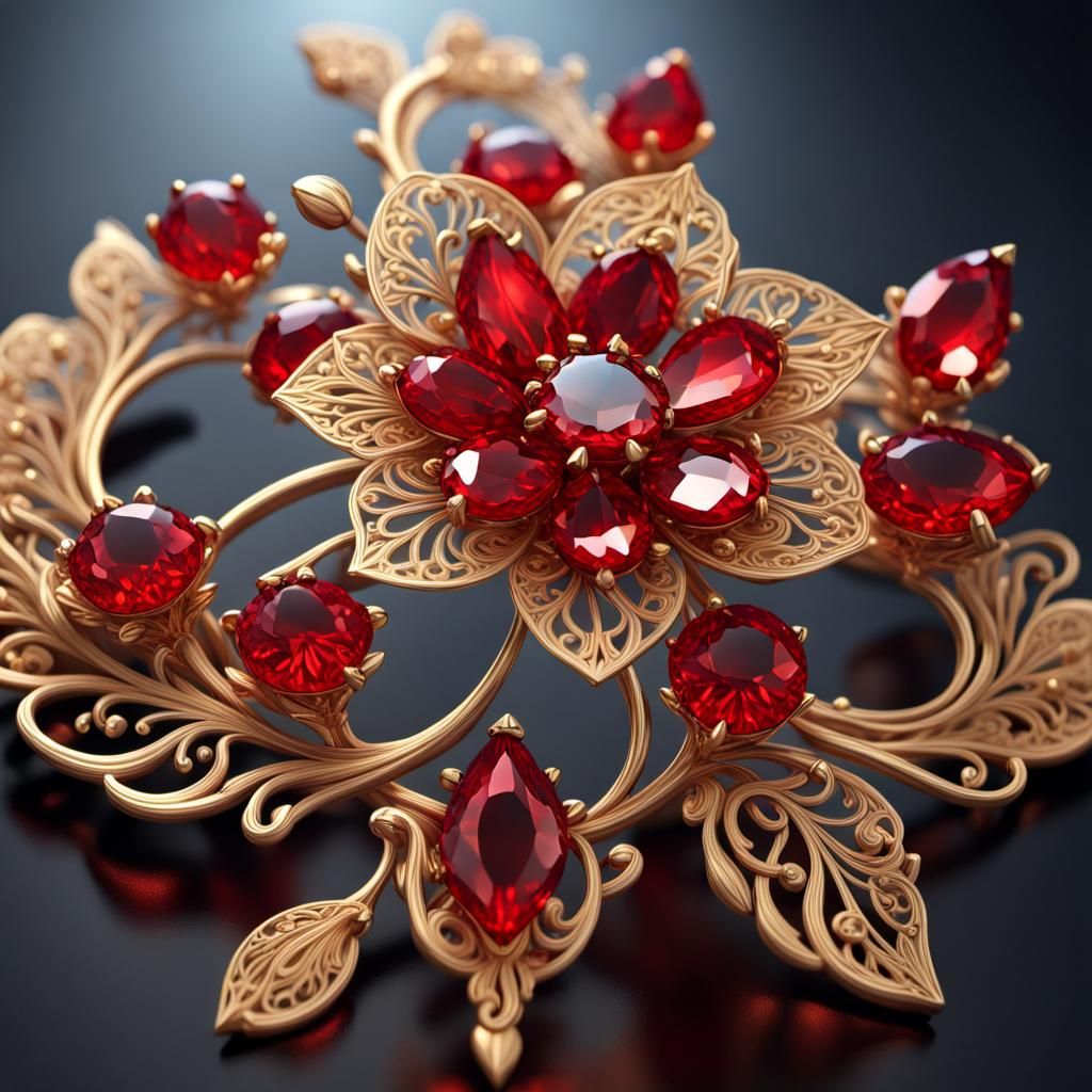 Opalescent Red Crystal Flower Jewelry in Unreal Engine