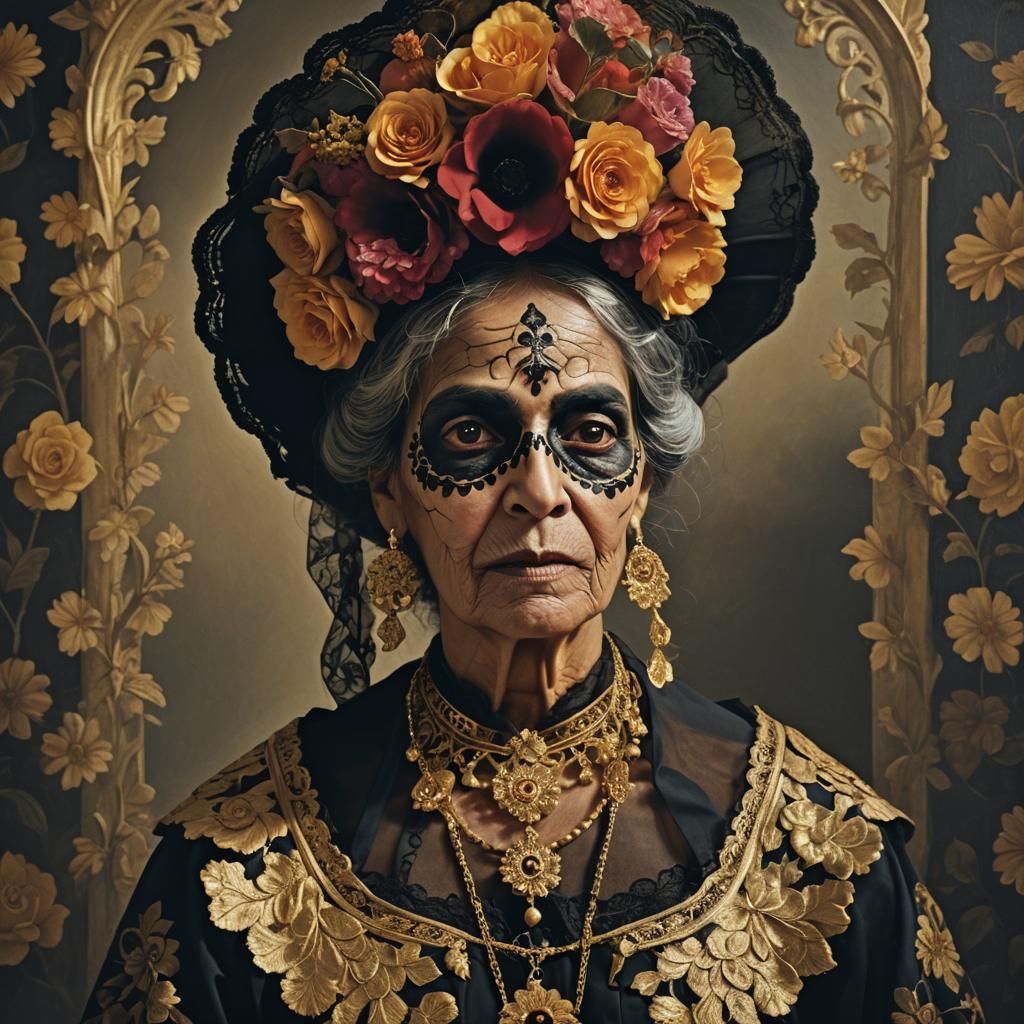 Elegant Catrina: Goya-Inspired Hyperreal Portrait