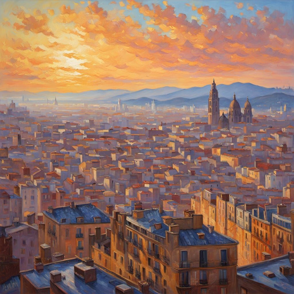 Barcelona Sunrise Impressionist Oil Painting