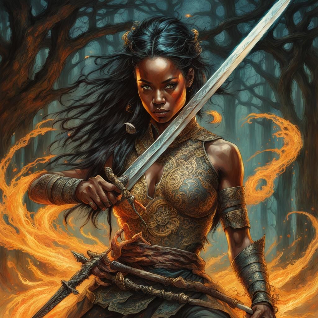 Bioluminescent Ninja Slices Creature: Lace Art Style