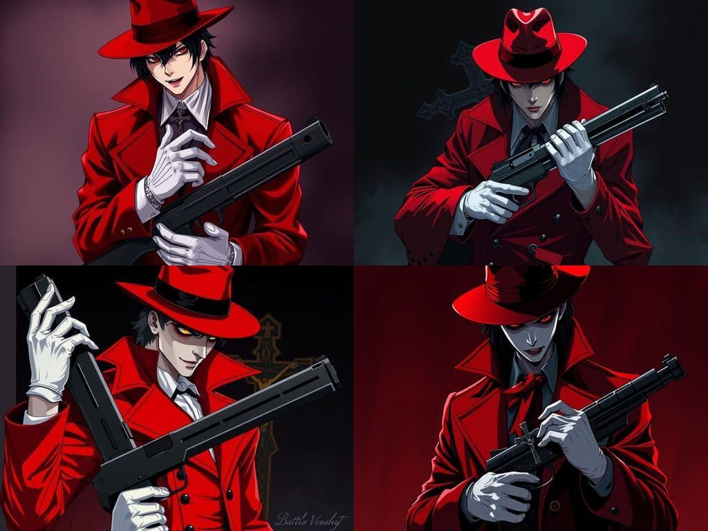 Anime Vampire with Red Fedora and Gun Case