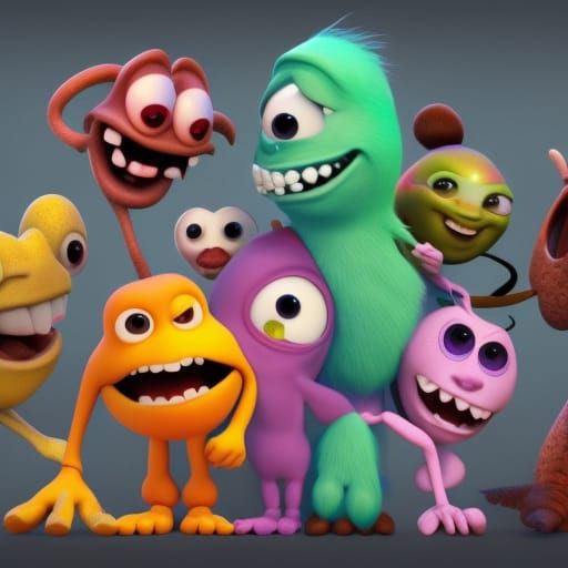Friendly Monsters Concept Art in Pixar Disney Style