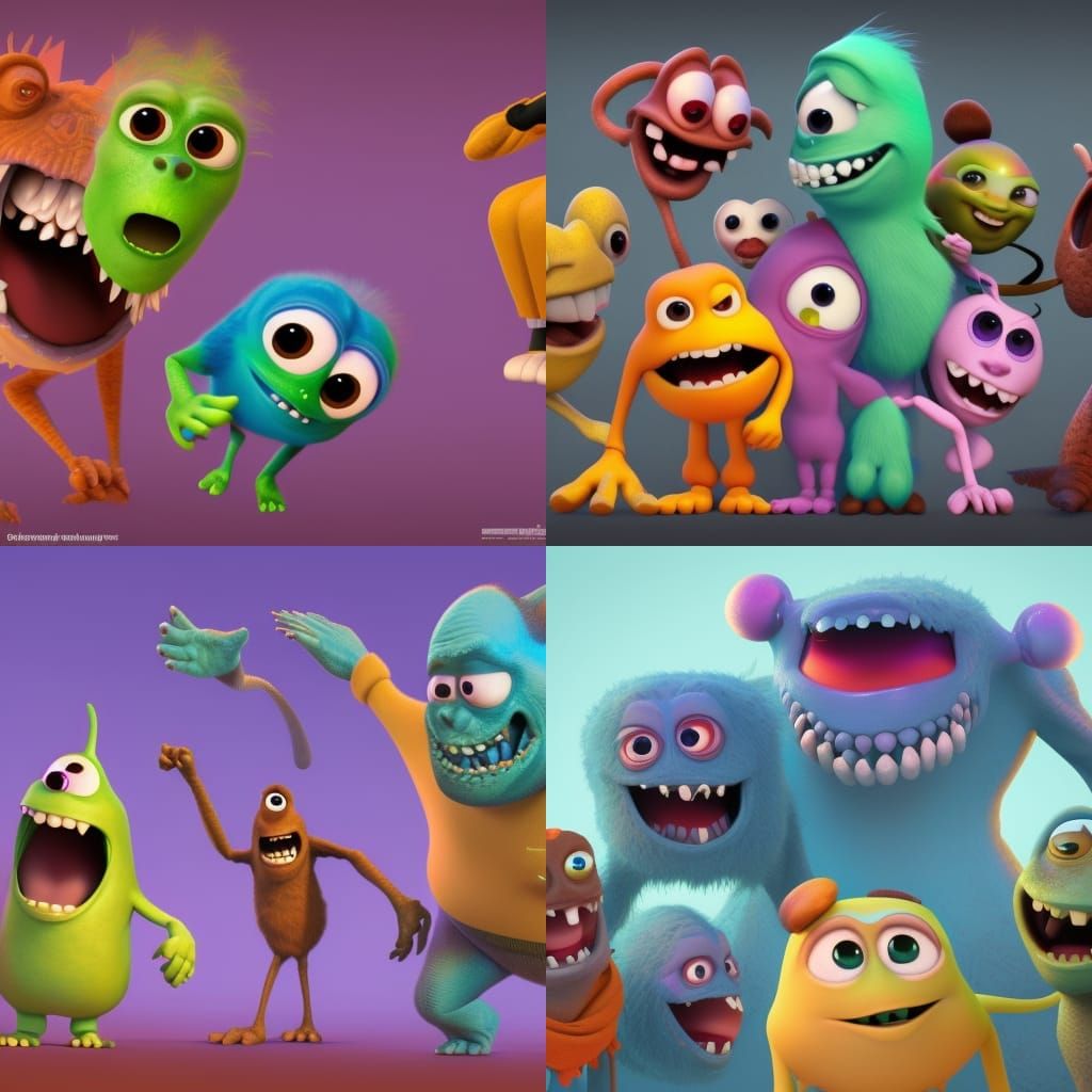 Friendly Monsters in Pixar Style 3D Art