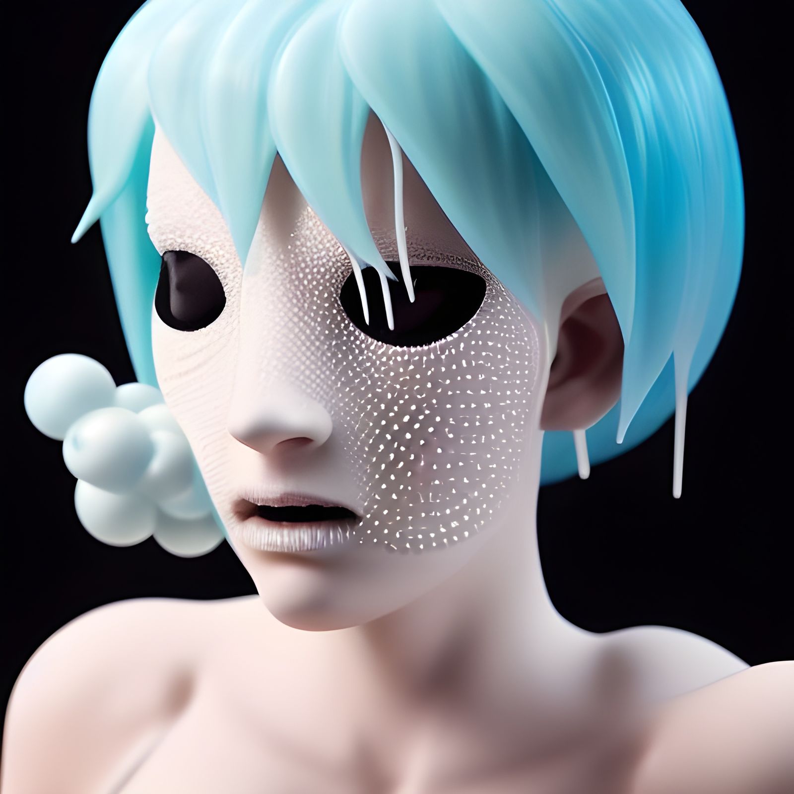 Melting Porcelain Model with Bubbles, 3D Render