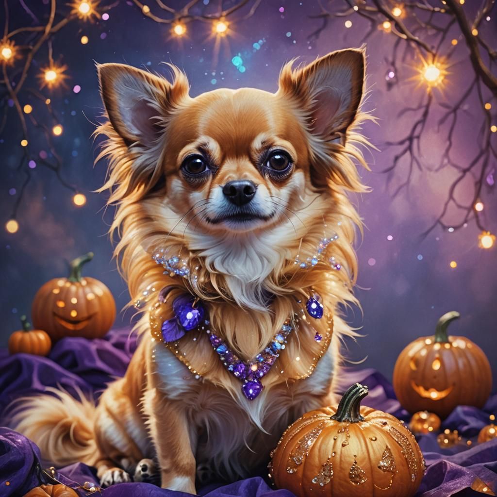 Enchanting Chihuahua Portrait with Pumpkin in Digital Art