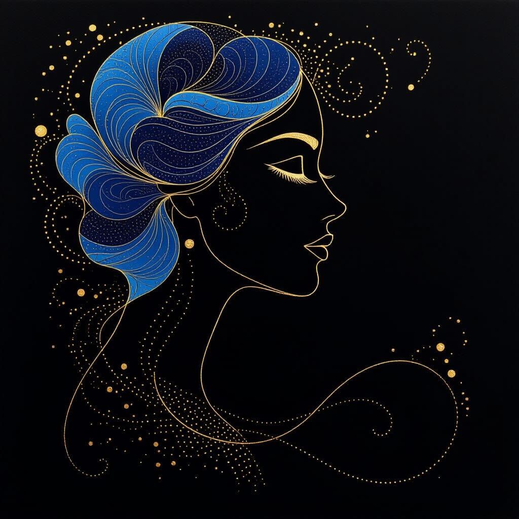 Elegant Abstract Ink Drawing of a Serene Siren