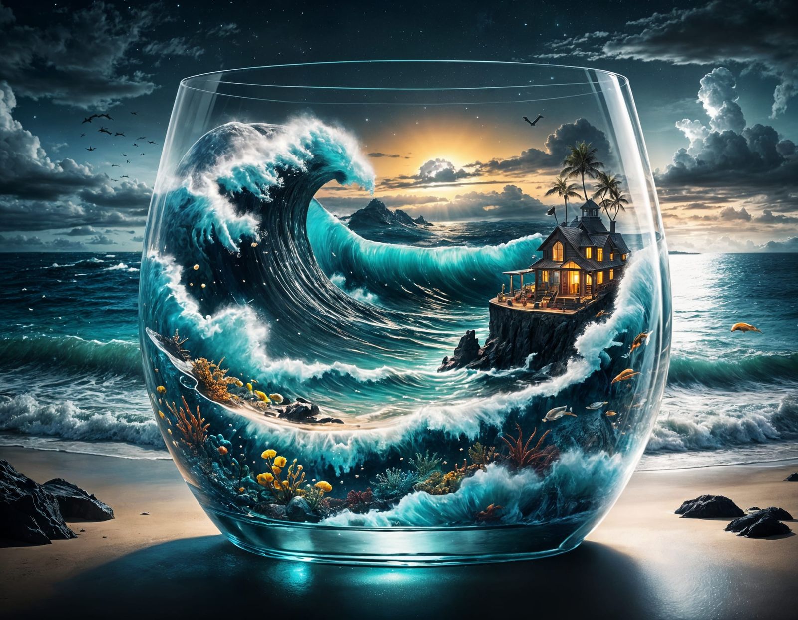 Ocean in a Glass at Midnight: Digital Matte Painting