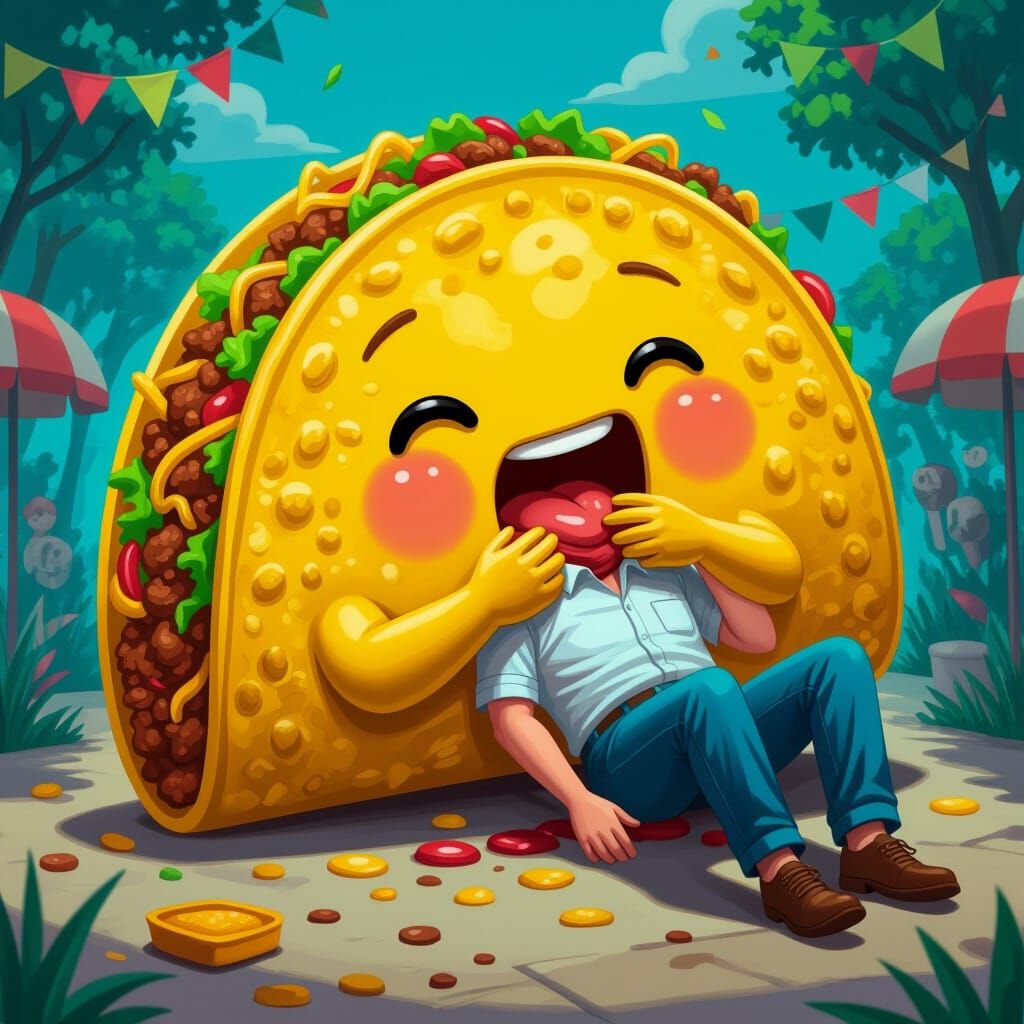 Giant Taco Eats Person in Surreal Digital Art