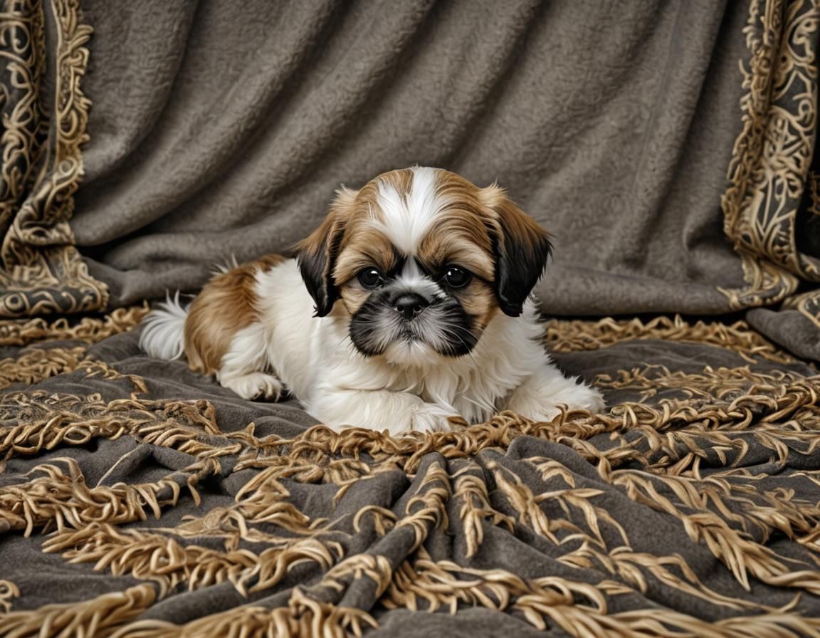 Two Shih Tzu Puppies Snuggled Together