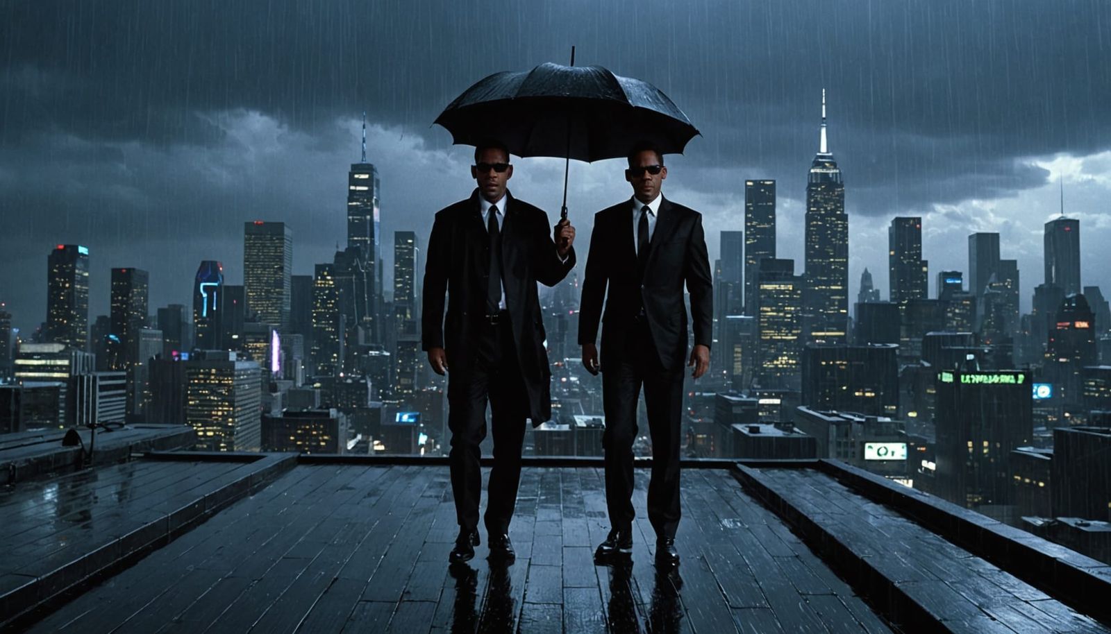 Men in Black Agents Unfurl Reality-Bending Umbrella