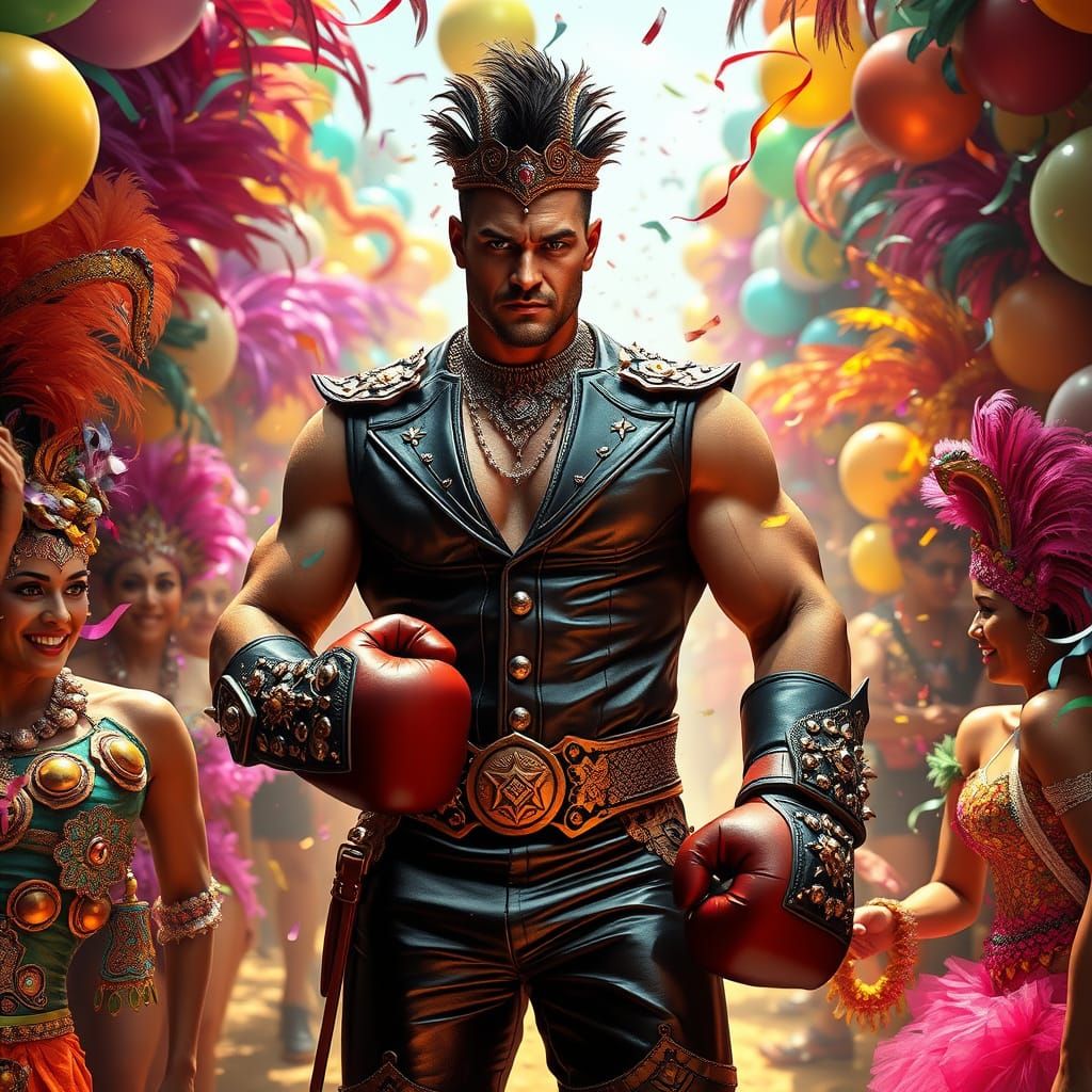 Boxing Champion in Vibrant Carnival Celebration