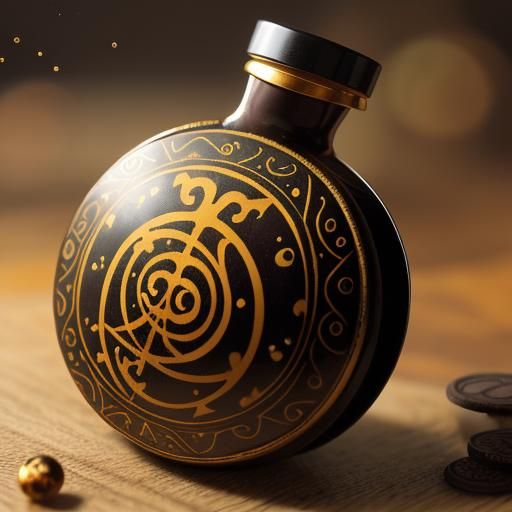 Burnt orange with dark swirls and gold bubbles, contained in...