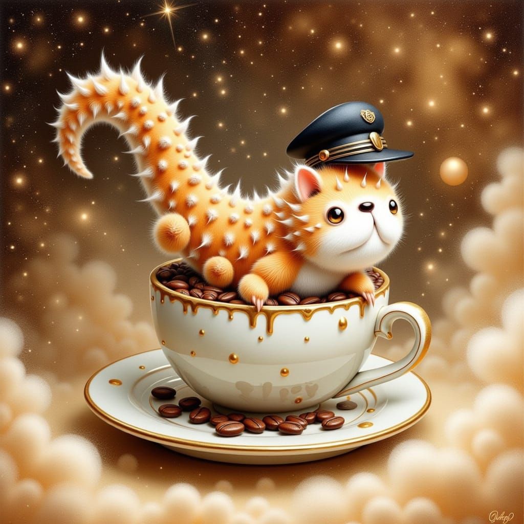 Tardigrade Captain Sails Cosmic Latte World in Watercolor St...