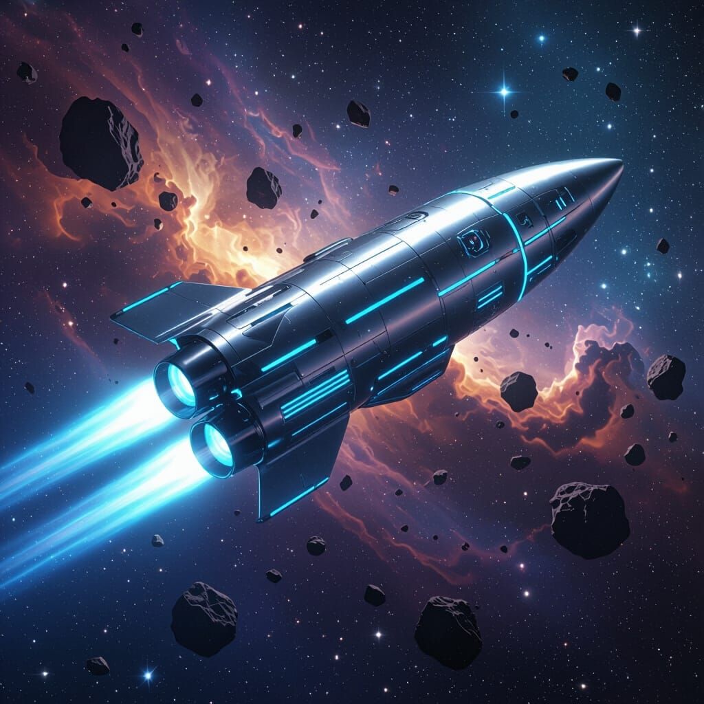Futuristic Rocket Ship Soaring Through Cosmic Nebula