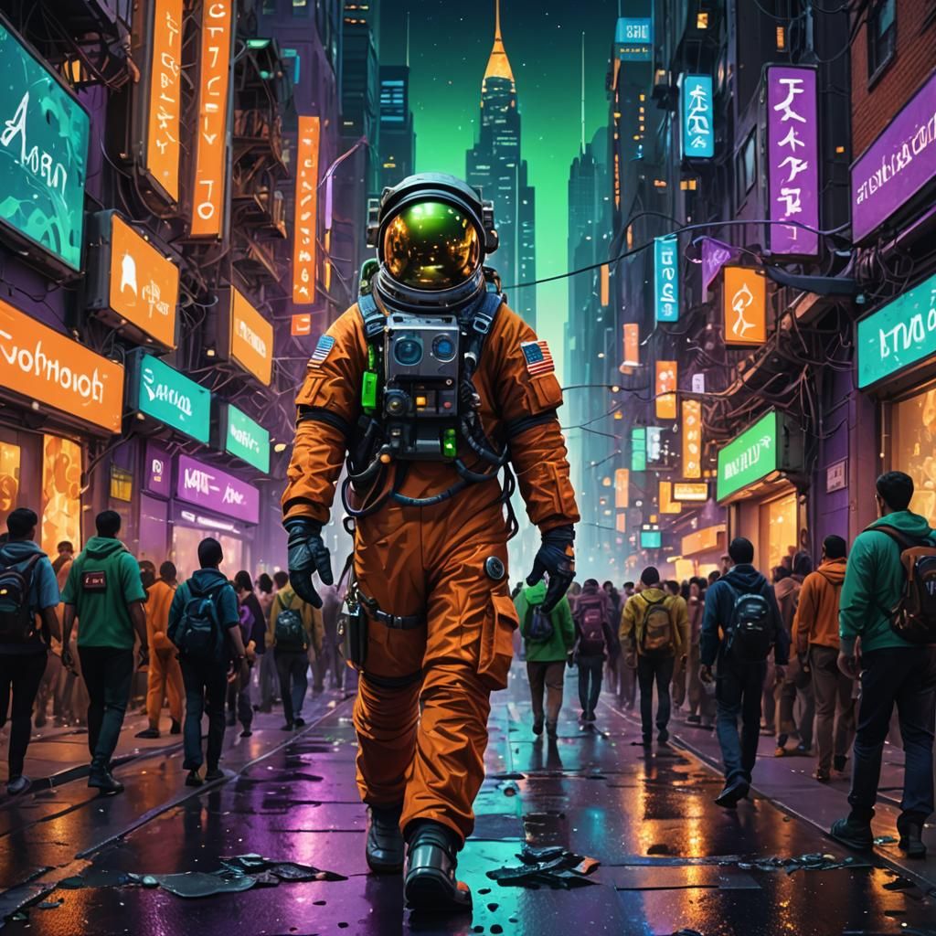 Astronaut in Cityscape: Photorealistic Fantasy Art