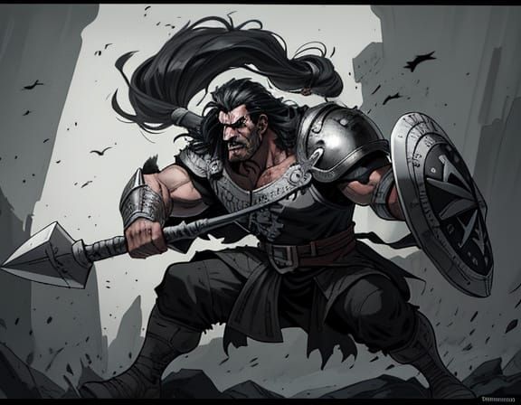 Medieval Fantasy Warrior Collides with Foe in Comic Style