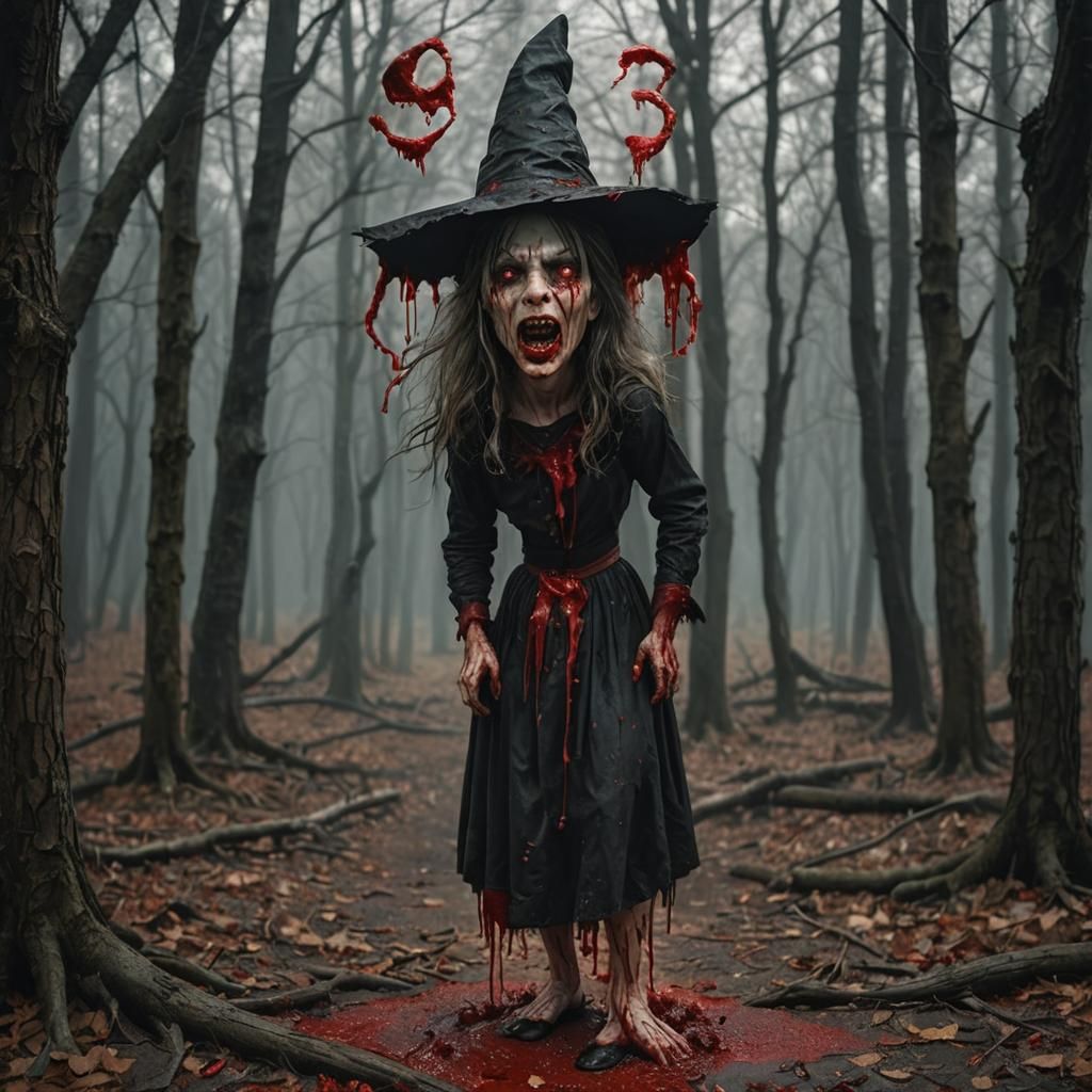 Hyperrealistic Witch in Dark Woods: Gothic Horror