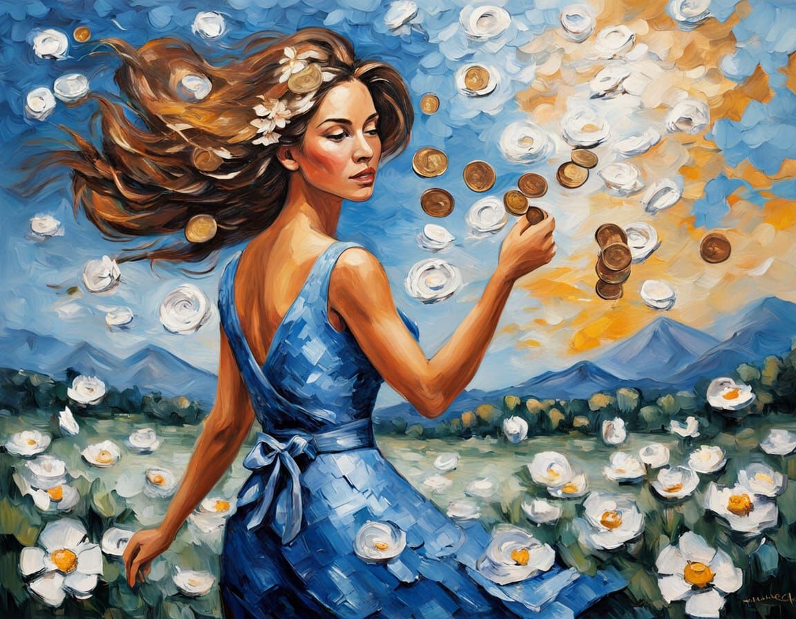 Impressionist Woman in a Money Pit Landscape