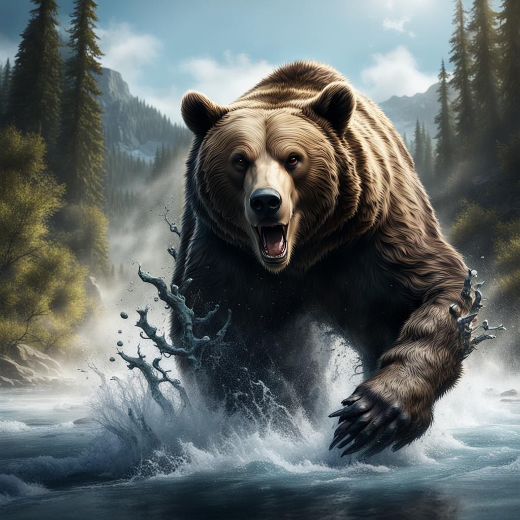 Ink Splatter Art: Bear Runs in Ink River