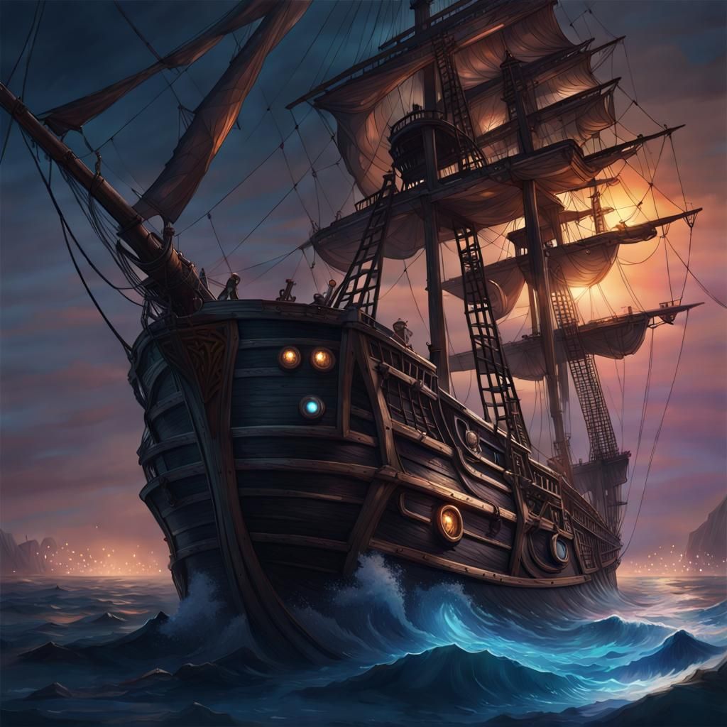 Night Pirate Ship Portrait in Artstation Style