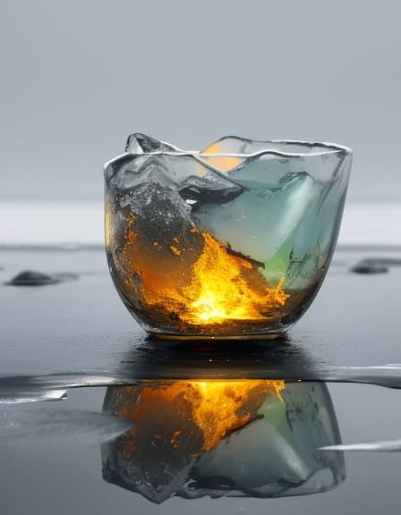 Melting Ice Reflecting Gentle Fire: Nature's Opposites