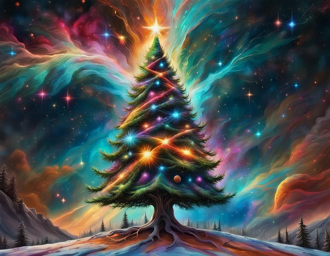 Celestial Christmas Tree of Stars and Nebula