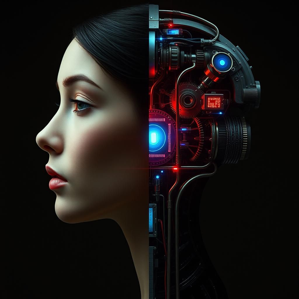 Portrait d'une tête divisée en deux parties