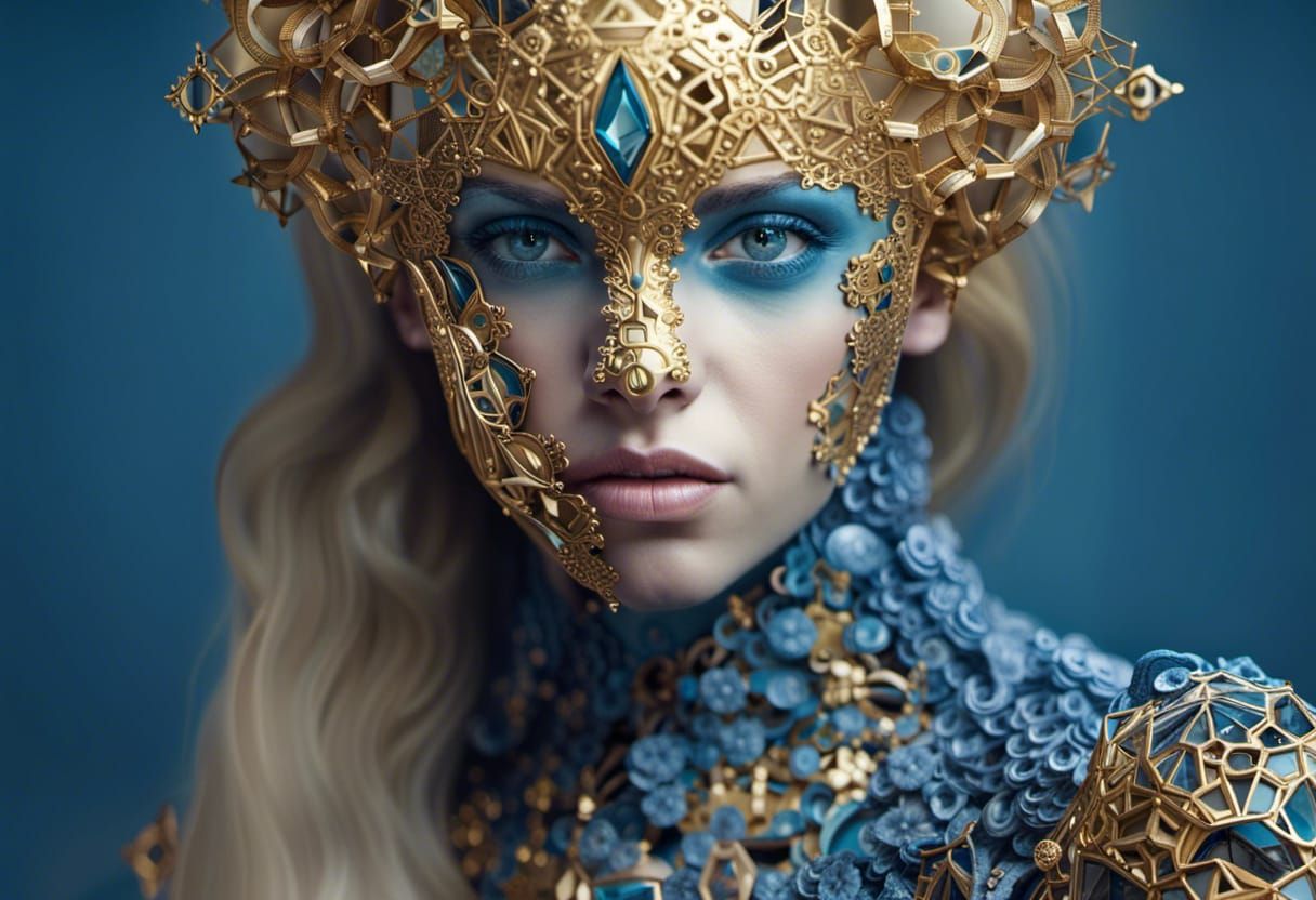 Porcelain Woman with Golden Fractal Hair