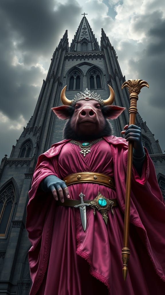 Regal Sow Goddess in Gothic Belfry Splendor