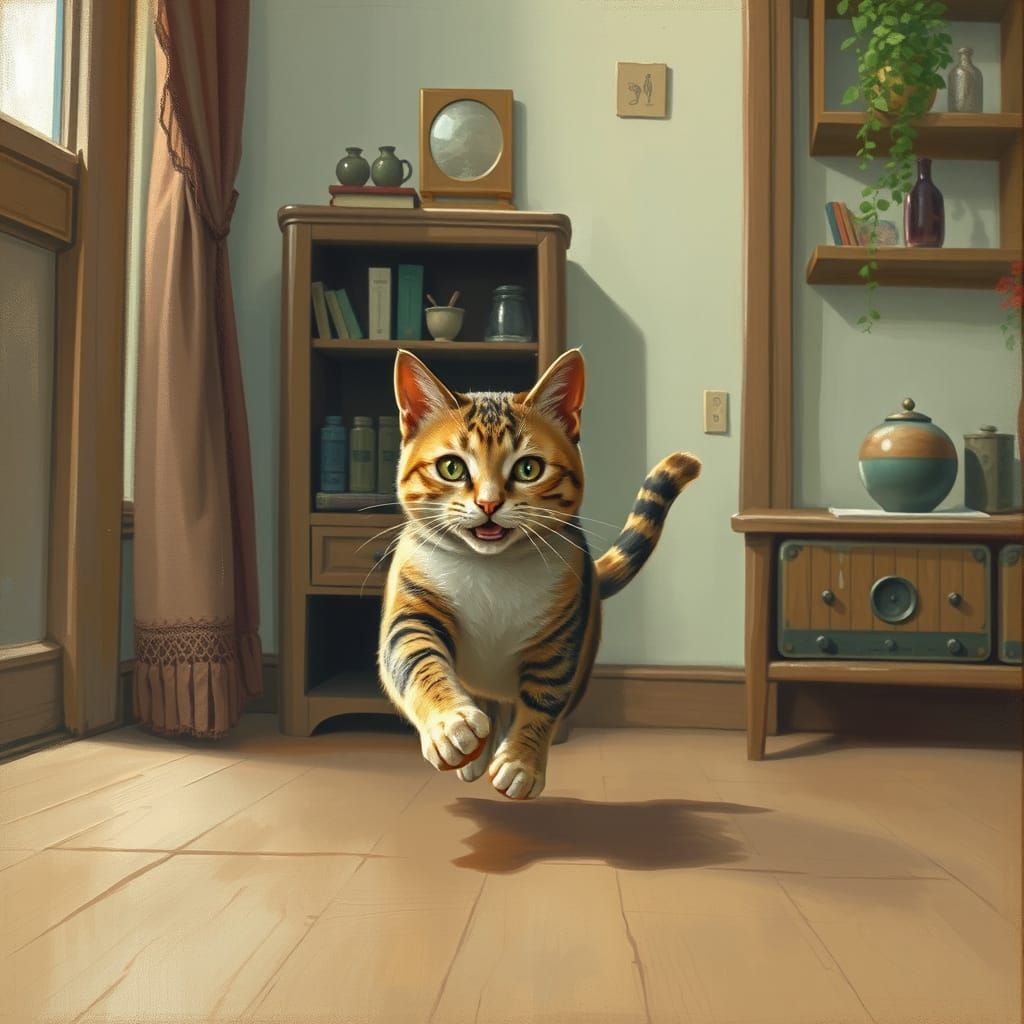 Vintage Whimsy Cat in Faded Colors