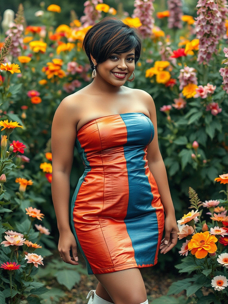 Vibrant Portrait of a Curvy Woman in a Flower Garden