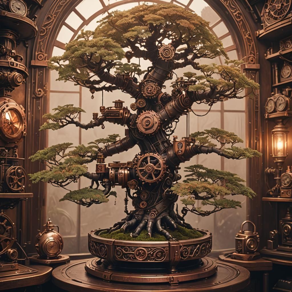 Steampunk Bonsai in Art Deco Style