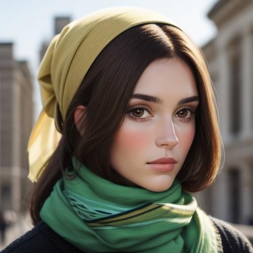 Brunette with Hair Scarf: A Beautiful Portrait