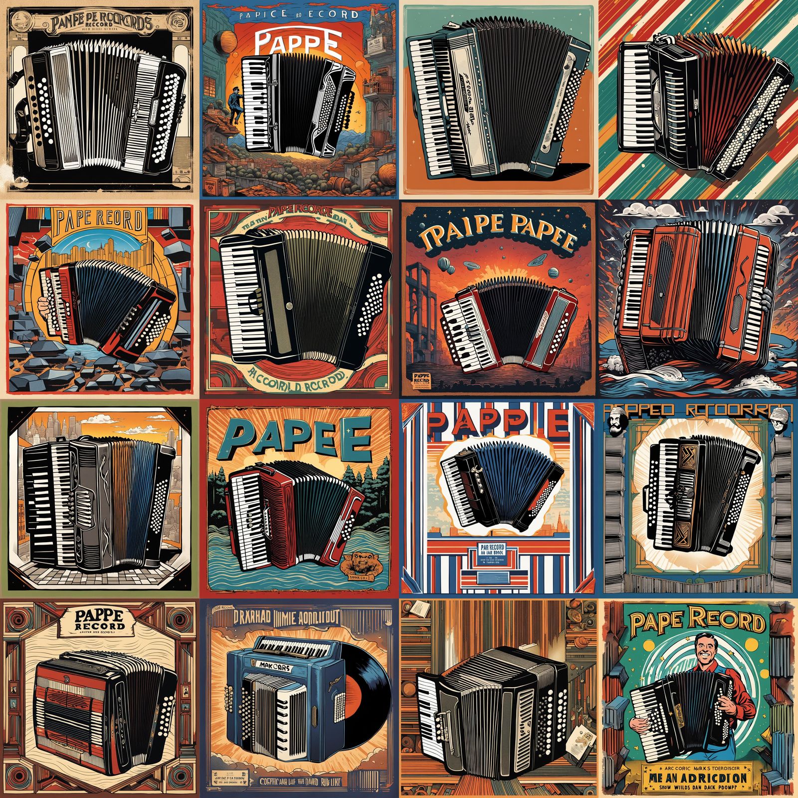 Accordion Record Sleeve: Comic Book Art Illustration