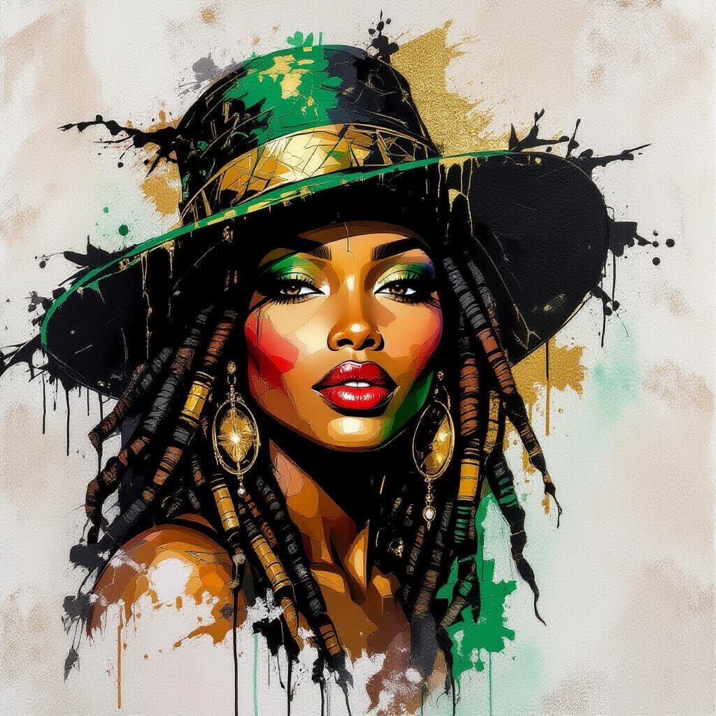 Rasta Fantasy Graffiti Portrait of Black Woman