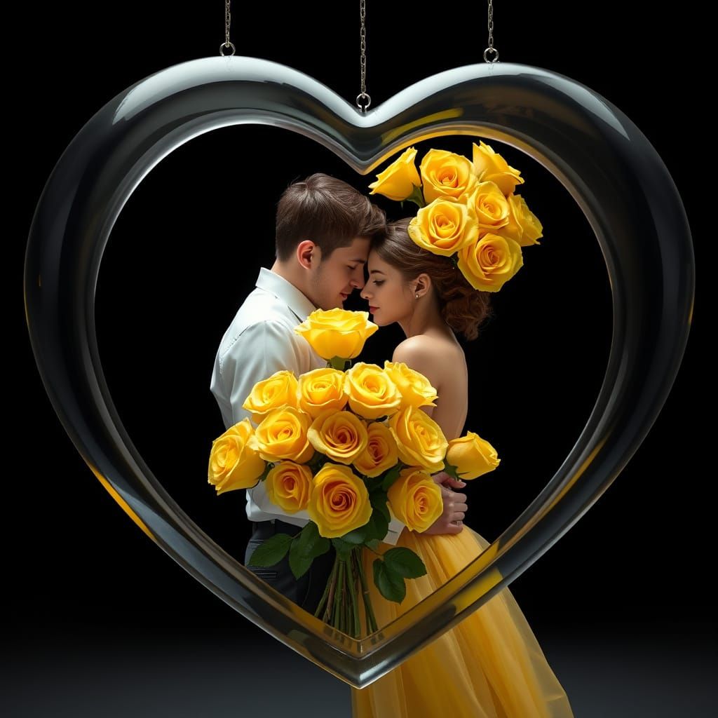 Romantic Heart-Shaped Frame with Interwoven Lovers