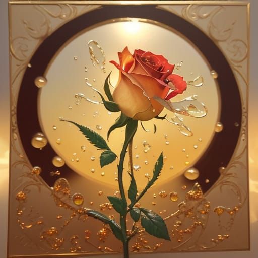 Rose Blooms Under Golden Sun in Moody Oil Painting