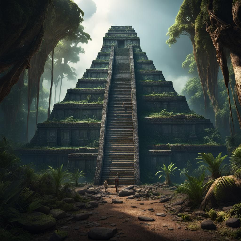Mayan Pyramid Ruins in Central American Jungle