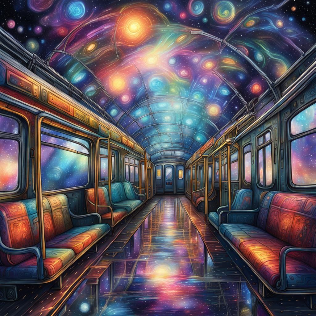 Subway Train in Holographic Astral Style