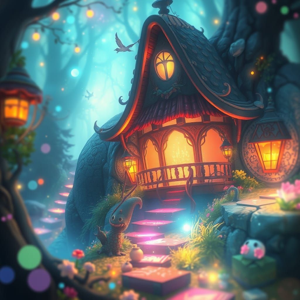 Ethereal Fantasy Scene with Shimmering Lights