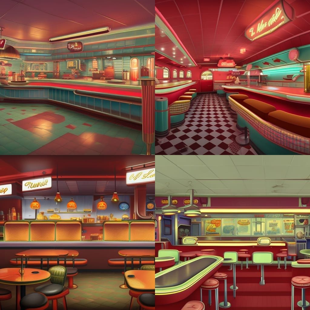 Detailed 1950s Diner Interior in Fantasy Concept Art