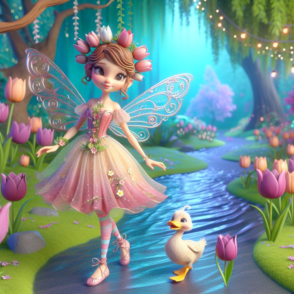 Disney Pixar style 3D adorable fairy, wearing a dreamy dress...