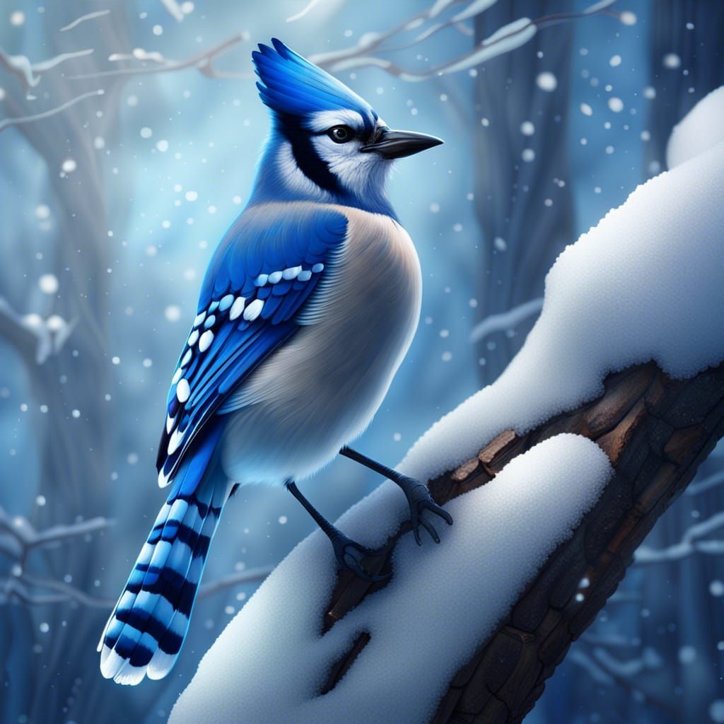 Enchanting Blue Jay in Snowy Landscape