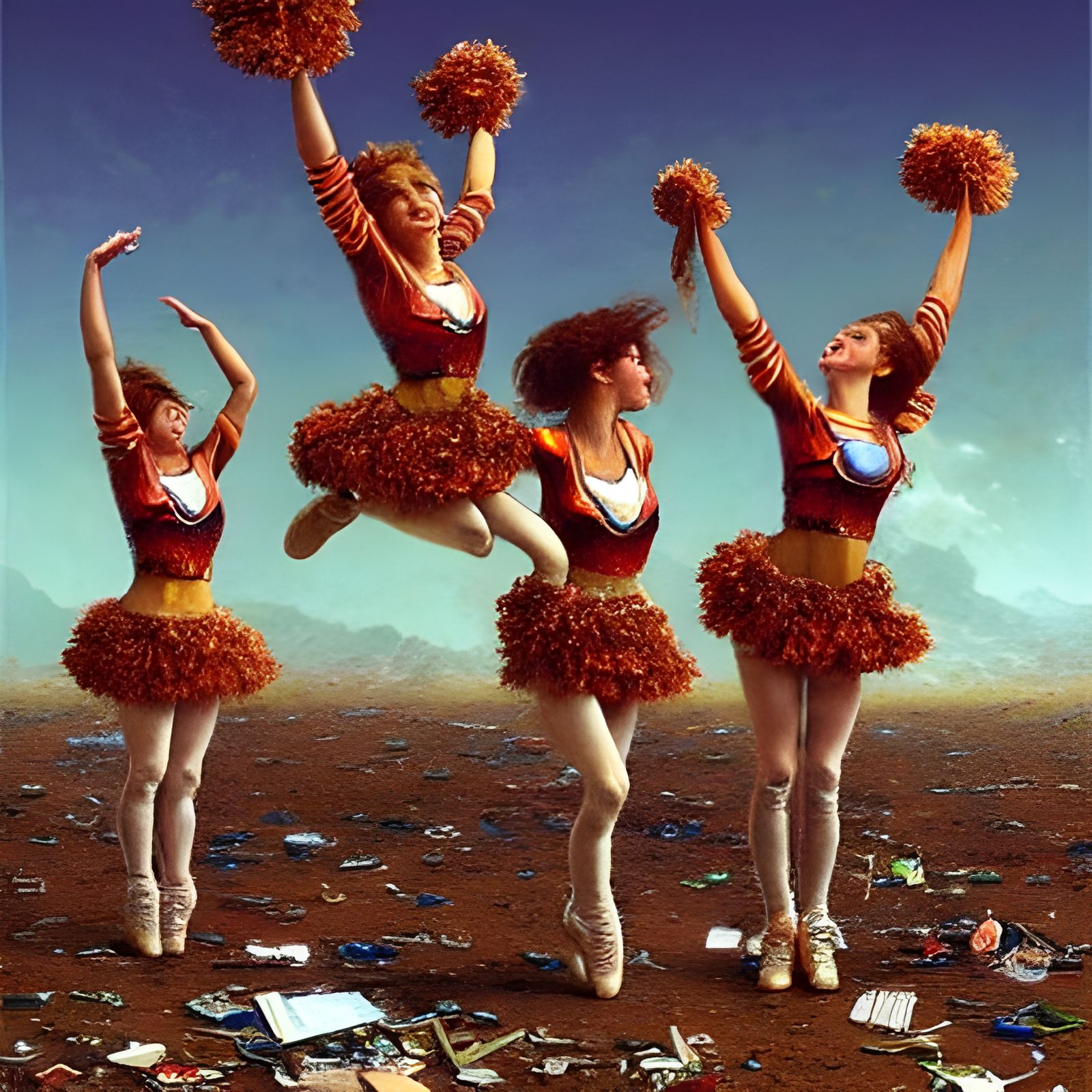 Post-Apocalyptic Cheerleaders Dance in Wasteland