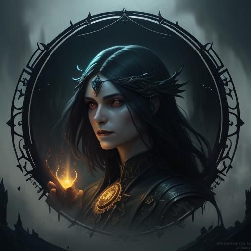 Mystical Figure with Cursed Artifact in Gothic Style