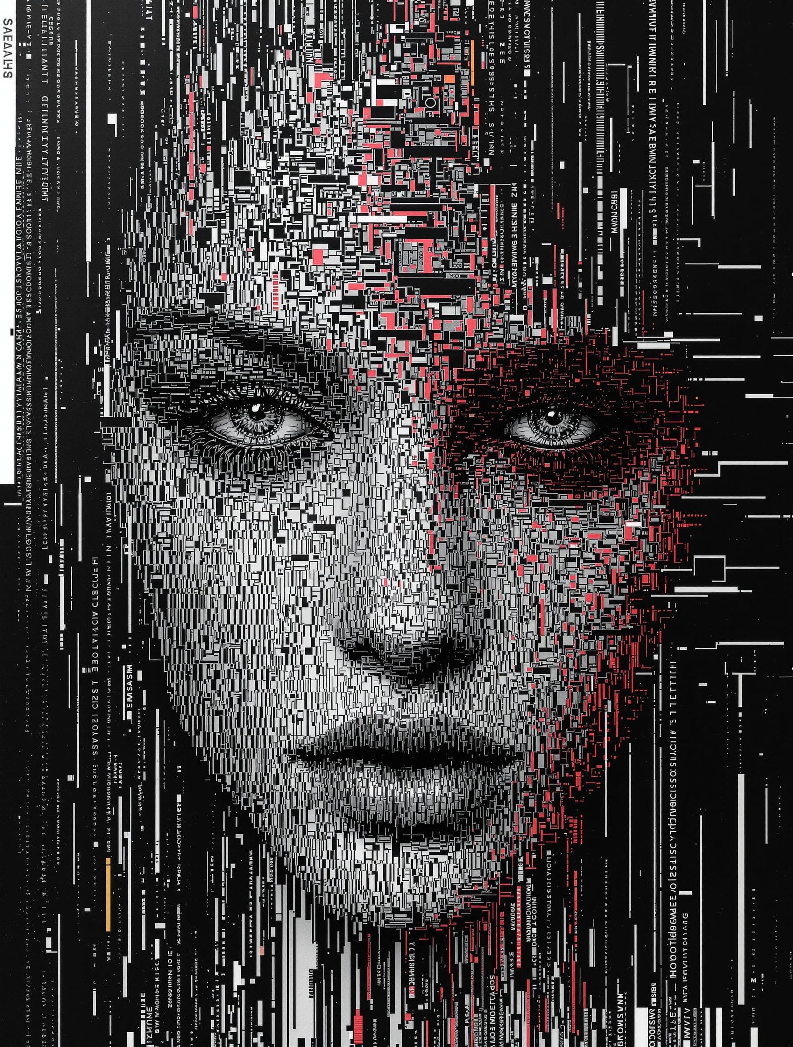 Glitchcore Portrait with Abstract Fractal Design