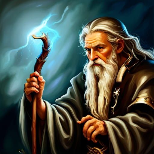 Elder Wizard Portrait in Epic Fantasy Oil Painting
