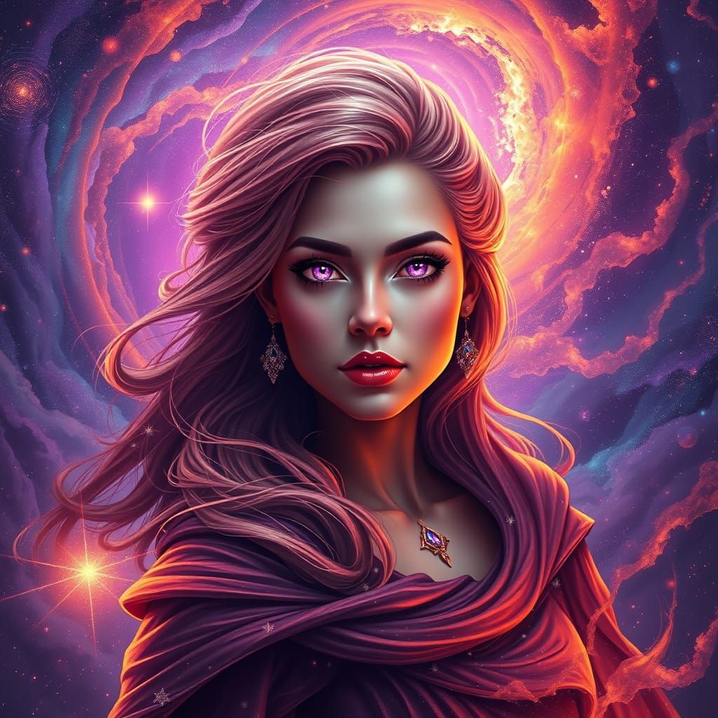 Cosmic Sorceress in Hyperdetailed Digital Painting