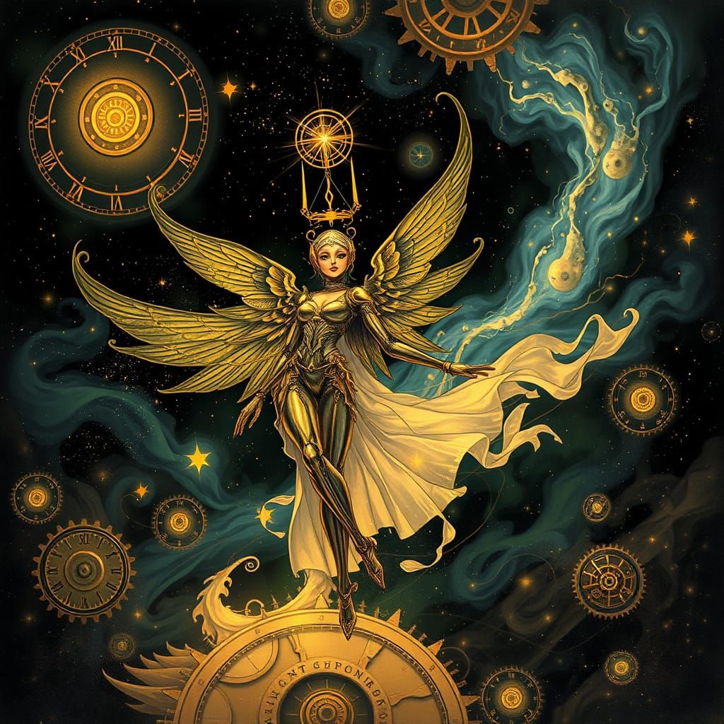 Cosmic Automaton Dances Among Nebulae in Steampunk Style